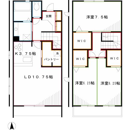 京王線 仙川駅 徒歩20分 2階建 築11年(3LDK/1階)の間取り写真