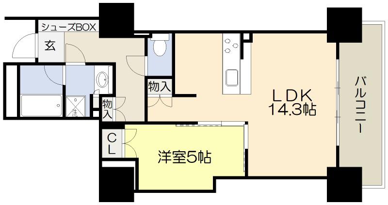 ローレルタワー堺筋本町(1LDK/6階)の間取り写真