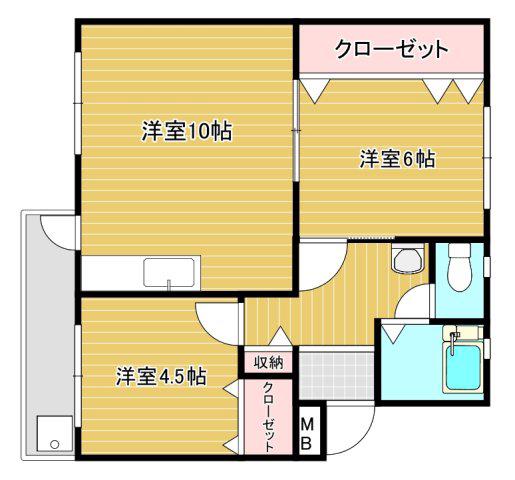 スカイコート松岡(2LDK/2階)の間取り写真