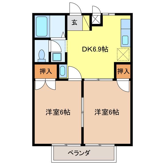 グランドハイツ市川B(2DK/2階)の間取り写真