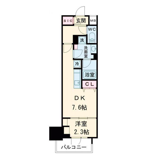 アーバネックス谷町四丁目(1DK/7階)の間取り写真