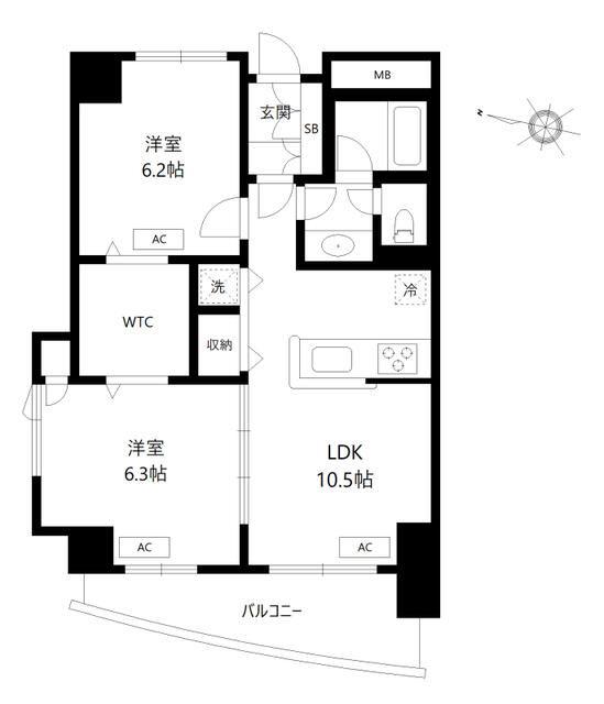 鶴見ワンダーランド(2LDK/7階)の間取り写真