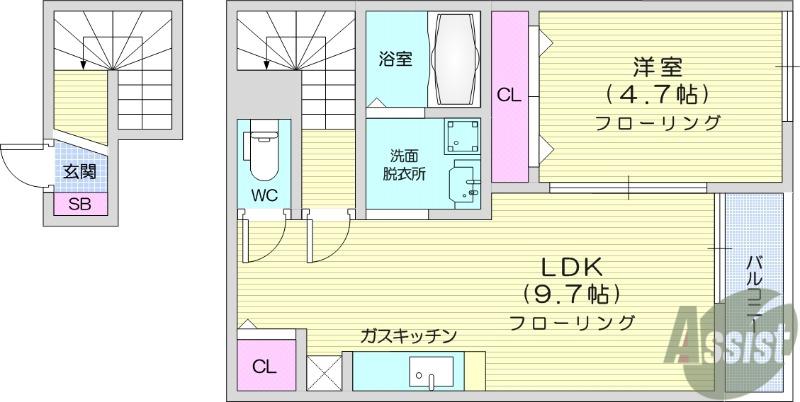 クレストⅦ(1LDK/2階)の間取り写真