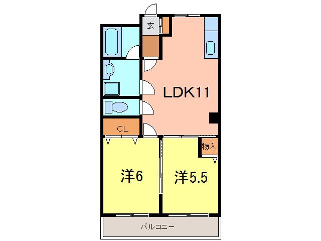 タウニー稲垣(2LDK/2階)の間取り写真