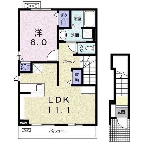 メゾン桜ヶ丘(1LDK/2階)の間取り写真