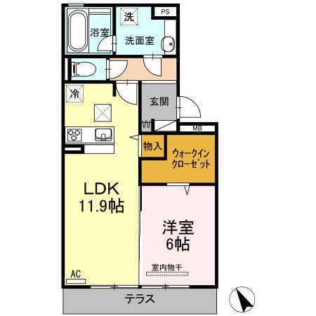 エクラシオールU(1LDK/1階)の間取り写真