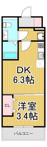 ARTIZA尼崎立花(1DK/10階)の間取り写真