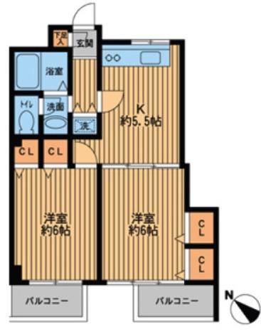 プライムアーバン新宿落合(2DK/5階)の間取り写真