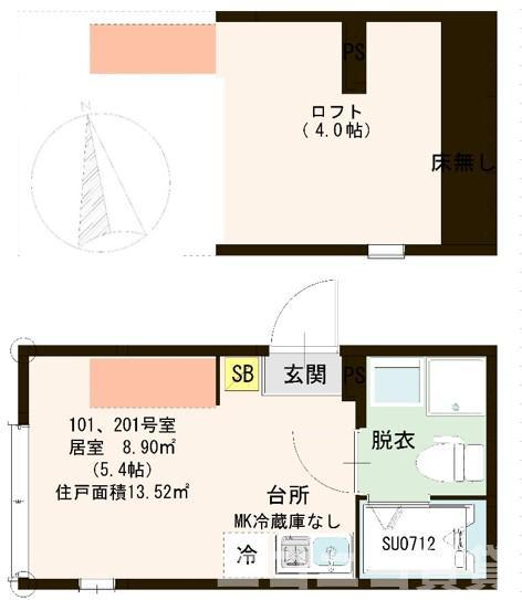 ハーモニーテラス東金町VI(ワンルーム/2階)の間取り写真