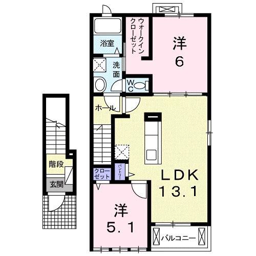 プロムナード2A(2LDK/2階)の間取り写真