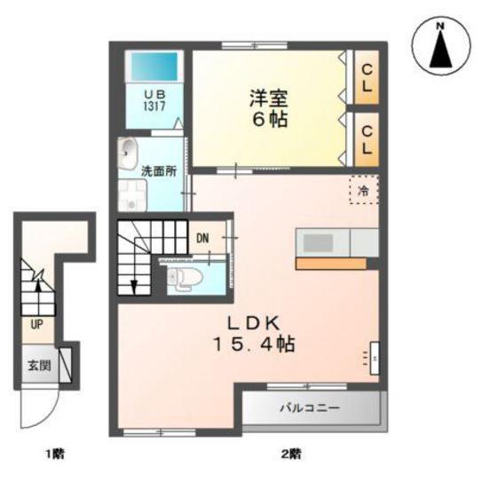 ディア クローバー奥田(1LDK/2階)の間取り写真