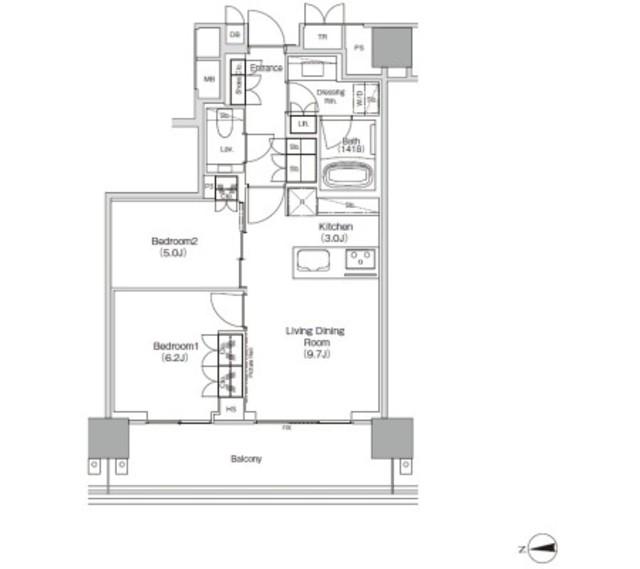 JIYUGAOKA MUSE SQUARE THE RESIDENCE(2LDK/9階)の間取り写真