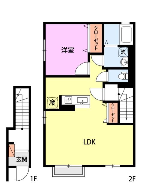 ハイム山(1LDK/2階)の間取り写真