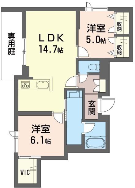 グランブルー武蔵浦和(2LDK/1階)の間取り写真