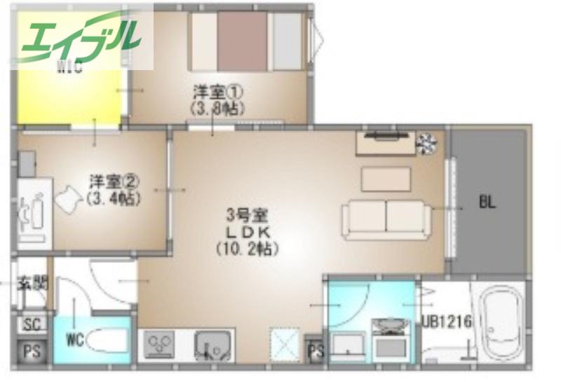 REGALEST 今(2LDK/2階)の間取り写真