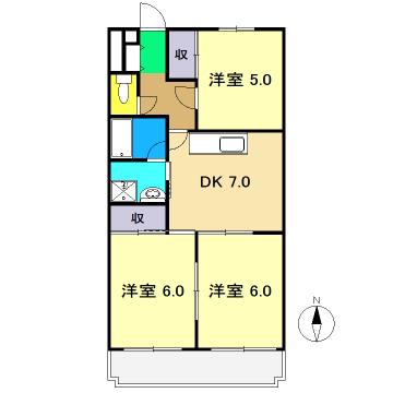 コーポ田中5号館(2LDK/5階)の間取り写真