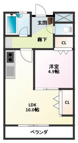 クラウドナイン(1LDK/2階)の間取り写真