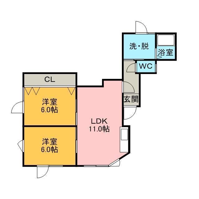 大昭美園ハイツII(2LDK/1階)の間取り写真