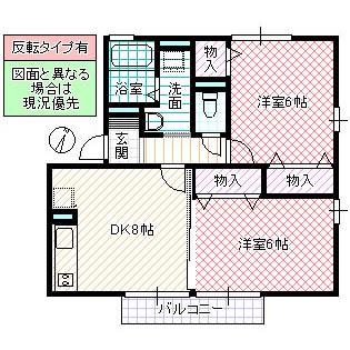 リビングタウン松代 B棟(2DK/2階)の間取り写真