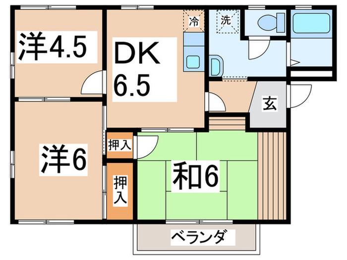 メゾンサンライトD(3DK/2階)の間取り写真