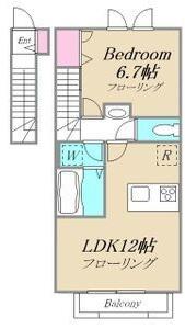 フィーカH棟(1LDK/2階)の間取り写真