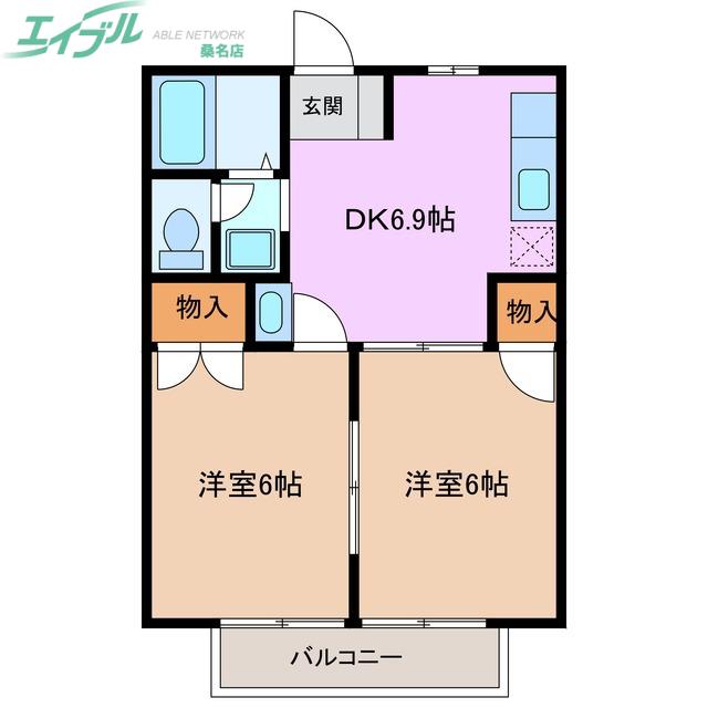 サンヒルB(2DK/2階)の間取り写真