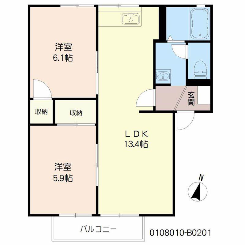パークハイツ光B棟(2LDK/2階)の間取り写真