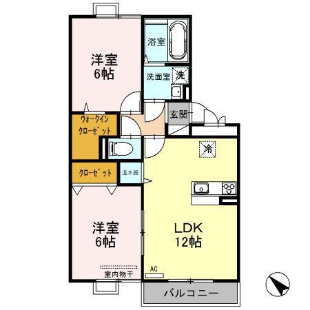 コンフォール亀田向陽(2LDK/2階)の間取り写真