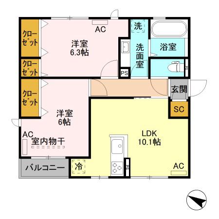 アルカサール弐番館 101(2LDK/1階)の間取り写真