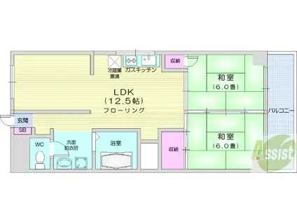 中島丁ハイツ(2LDK/1階)の間取り写真