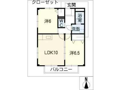第5河国荘 A棟(2LDK/2階)の間取り写真