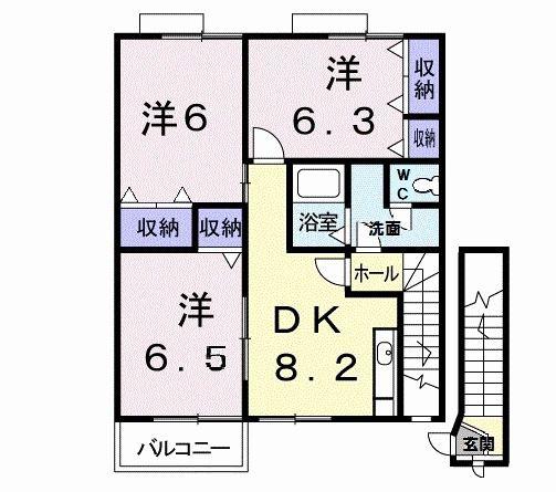 クレセント上乃木C(3DK/2階)の間取り写真
