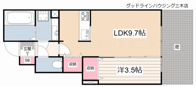 トレーフル 緑が丘(1LDK/1階)の間取り写真