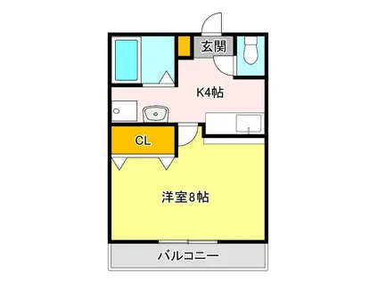 JR宇都宮線 雀宮駅 徒歩7分 2階建 築27年(1K/1階)の間取り写真