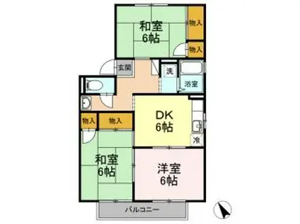 ゼフィールA棟(3DK/2階)の間取り写真