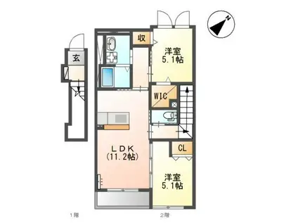 ソラーレ梅満(2LDK/2階)の間取り写真