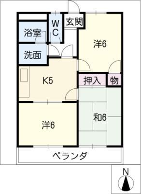 ハイツ園城(3K/4階)の間取り写真