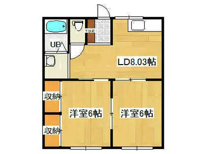 静コーポ(1DK/2階)の間取り写真