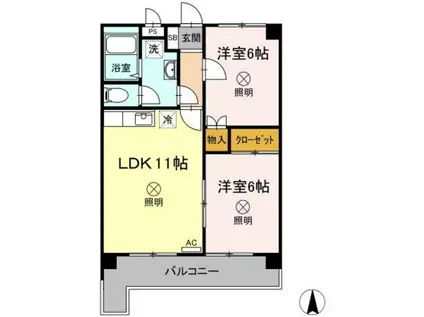 リバーサイド久米(2LDK/1階)の間取り写真