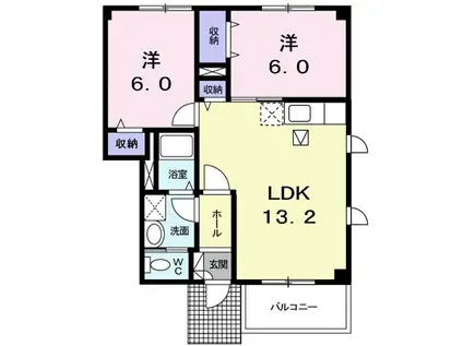 ブラン・エールII(2LDK/1階)の間取り写真