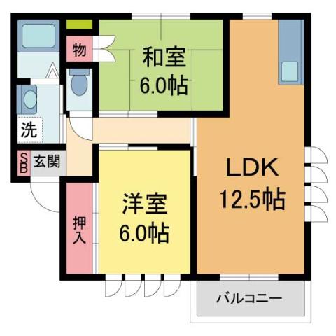 プラム中彦(2LDK/2階)の間取り写真