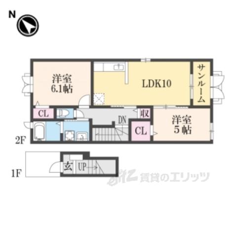 ボンヌ・ジュルネ(2LDK/2階)の間取り写真