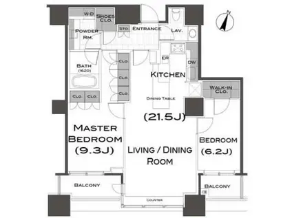 パークアクシス青山一丁目タワー(2LDK/25階)の間取り写真