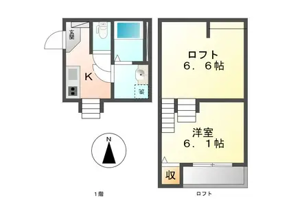 A.K.15六番町(1K/2階)の間取り写真