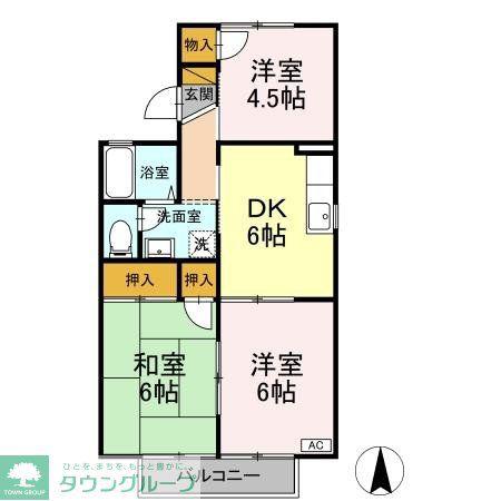 ヴィラモデルナA(3DK/1階)の間取り写真