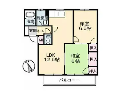 クローカス浜角壱番館(2LDK/3階)の間取り写真