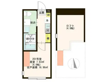 ハーモニーテラス一ツ家VII(1K/2階)の間取り写真