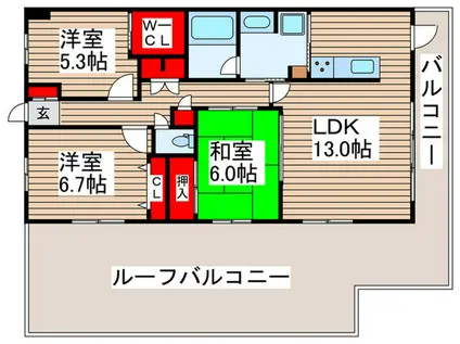 アクアフォレスタ・ルネ稲毛 フォレスタ棟(3LDK/11階)の間取り写真