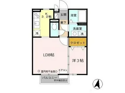 サンライズ城南(1LDK/2階)の間取り写真