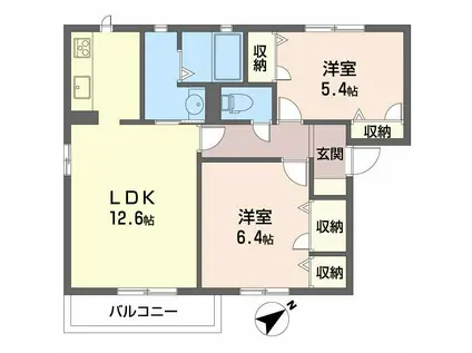 フォーレス藤江(2LDK/2階)の間取り写真